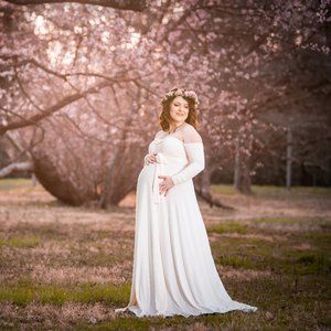 Hand Made Maternity Photo Shoot Dress Off White Off Shoulder